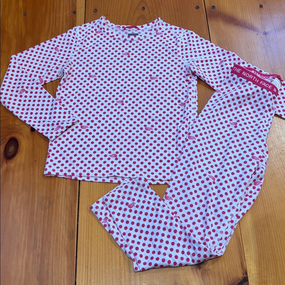 NORTH FACE (TNF) Girls 7-8 Pink Polka Dot Logo Printed Baselayer Set Polyester